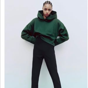 Zara | Tops | Zara Hoodie Ribbed Sweatshirt Green Size L | Poshmark
